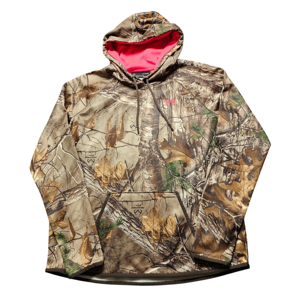 Under Armour Realtree Camo Hoodie Womens Size XL Brown Pink ColdGear Pullover